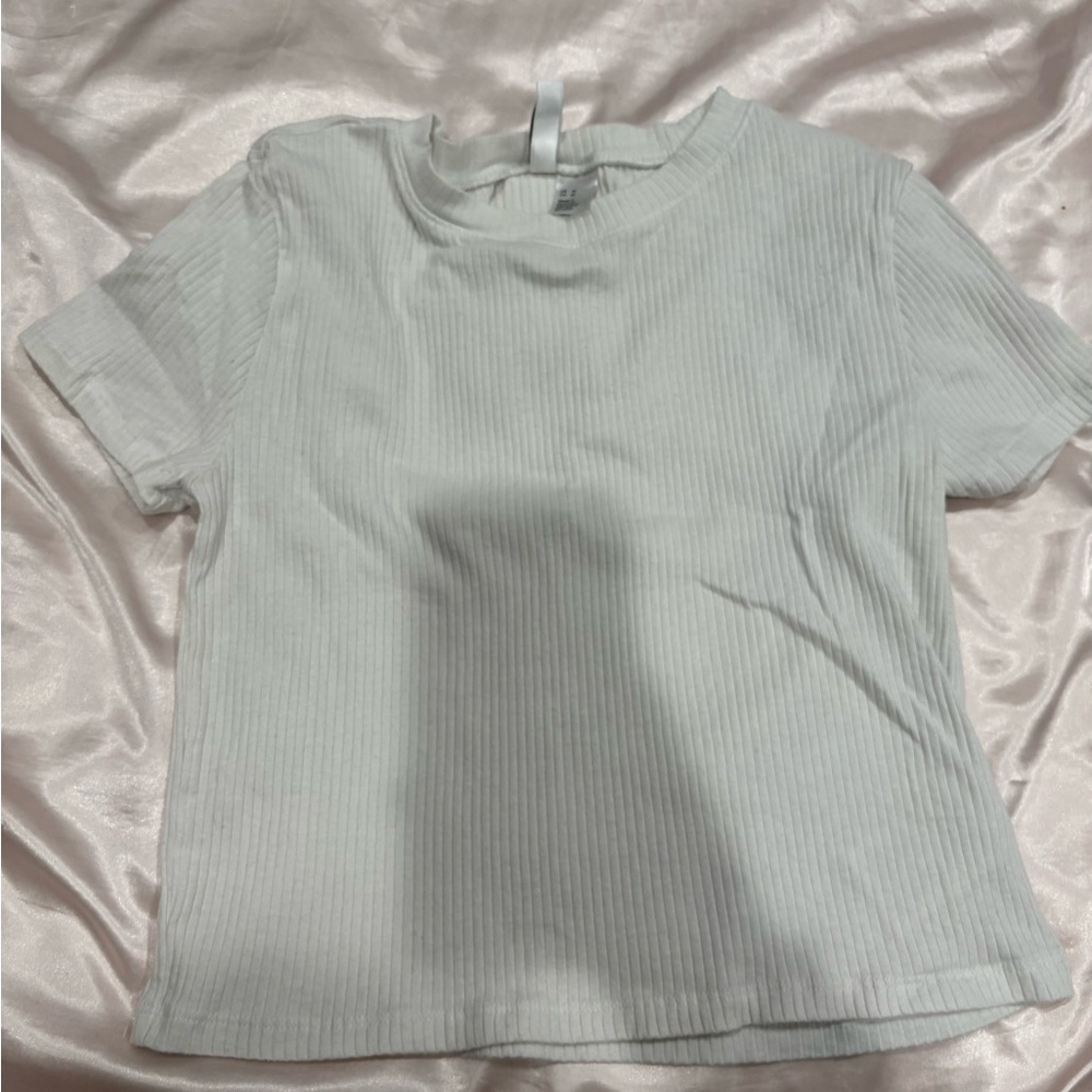 Ribbed Short Sleeve Crewneck Top — White